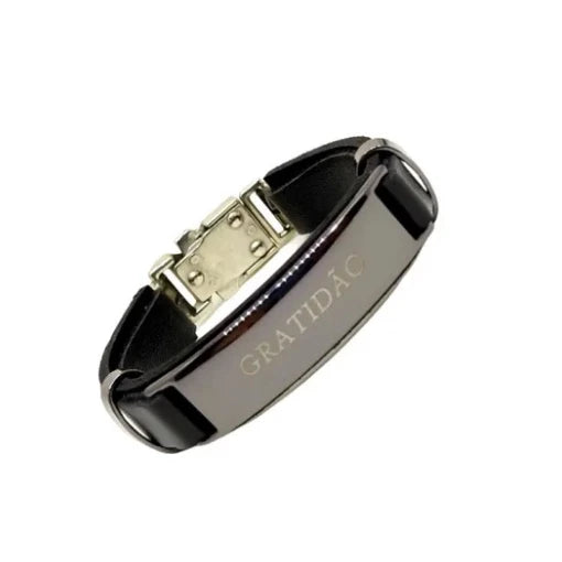 Pulseira Masculina de Couro Sintético com frases religiosas e fecho de aço cirurgico