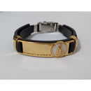 Pulseira Masculina de Couro Sintético com frases religiosas e fecho de aço cirurgico