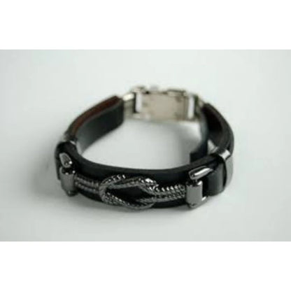 Pulseira Masculina de Couro Sintético com frases religiosas e fecho de aço cirurgico