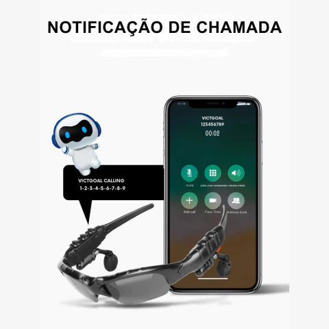 Óculos De Sol Bluetooth Mp3 Polarizado Fone Ouvido Microfone