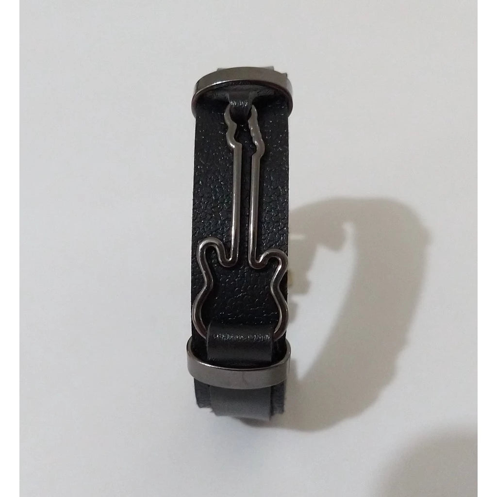 Pulseira Masculina de Couro Sintético com frases religiosas e fecho de aço cirurgico