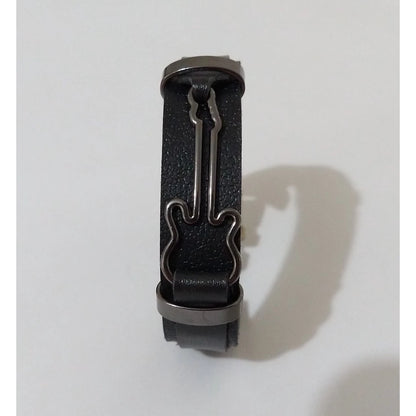Pulseira Masculina de Couro Sintético com frases religiosas e fecho de aço cirurgico