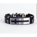 Pulseira Masculina de Couro Sintético com frases religiosas e fecho de aço cirurgico