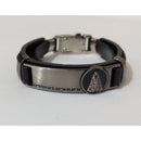 Pulseira Masculina de Couro Sintético com frases religiosas e fecho de aço cirurgico