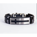 Pulseira Masculina de Couro Sintético com frases religiosas e fecho de aço cirurgico