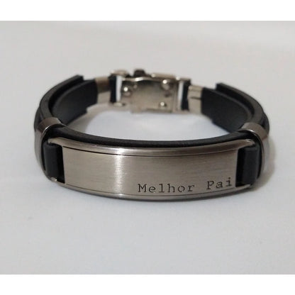 Pulseira Masculina de Couro Sintético com frases religiosas e fecho de aço cirurgico