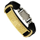 Pulseira Masculina de Couro Sintético com frases religiosas e fecho de aço cirurgico