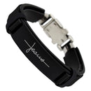 Pulseira Masculina de Couro Sintético com frases religiosas e fecho de aço cirurgico