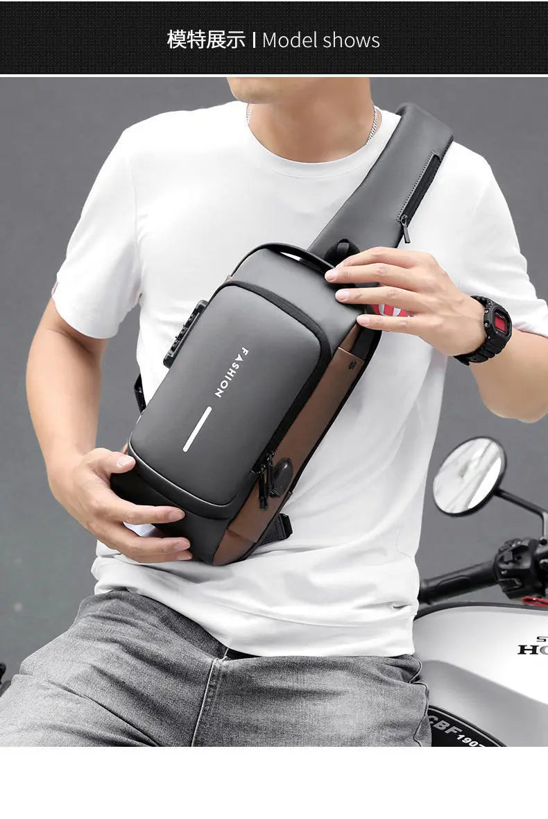 Bolsa de peito antifurto masculina, bolsa de ombro com carregamento usb, pacote crossbody, escola, curta viagem, mensageiro, oxford, pacote de estilingue