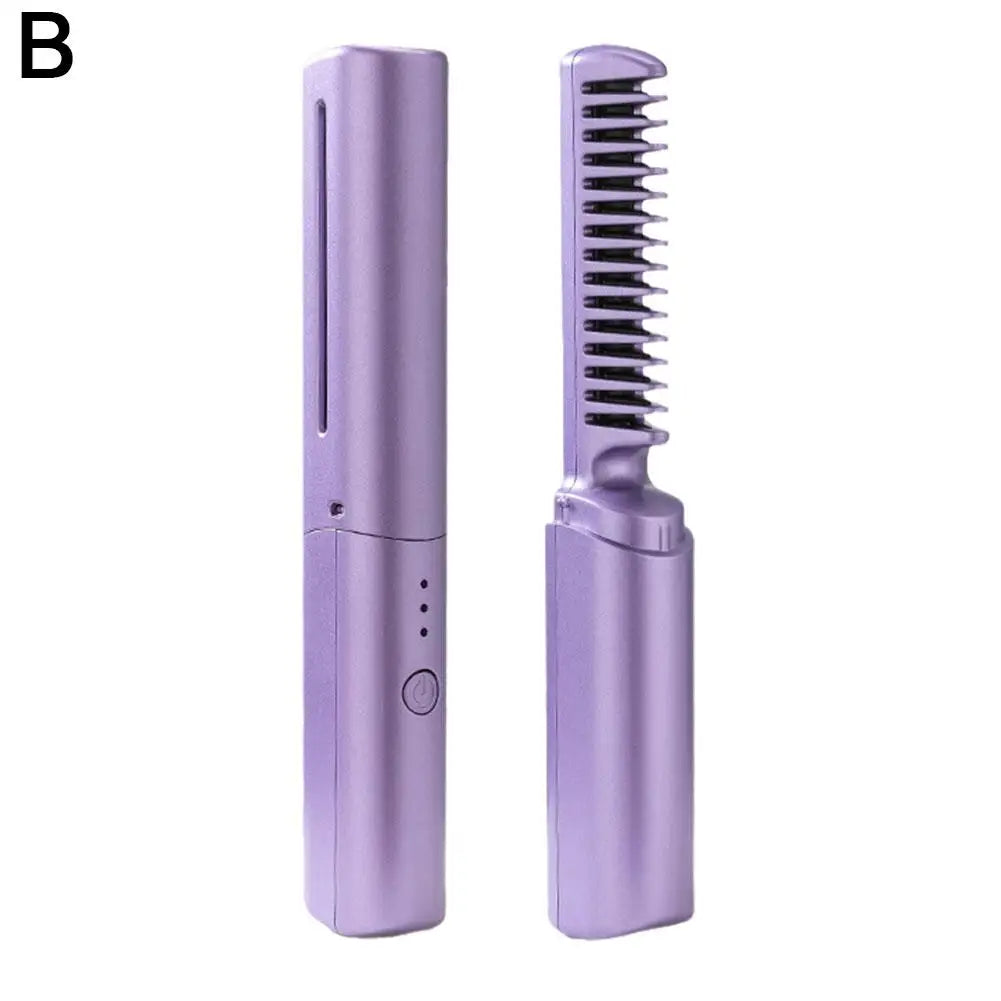 Hot Comb de cabelo sem fio, Mini USB Carregamento Straightener, Aquecimento rápido, Negativo Ion Hair Care, Ferramentas de Styling portáteis, 2in 1