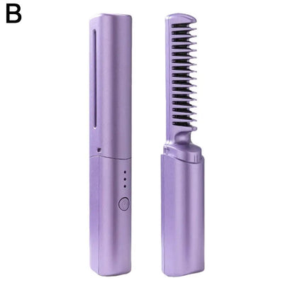 Hot Comb de cabelo sem fio, Mini USB Carregamento Straightener, Aquecimento rápido, Negativo Ion Hair Care, Ferramentas de Styling portáteis, 2in 1