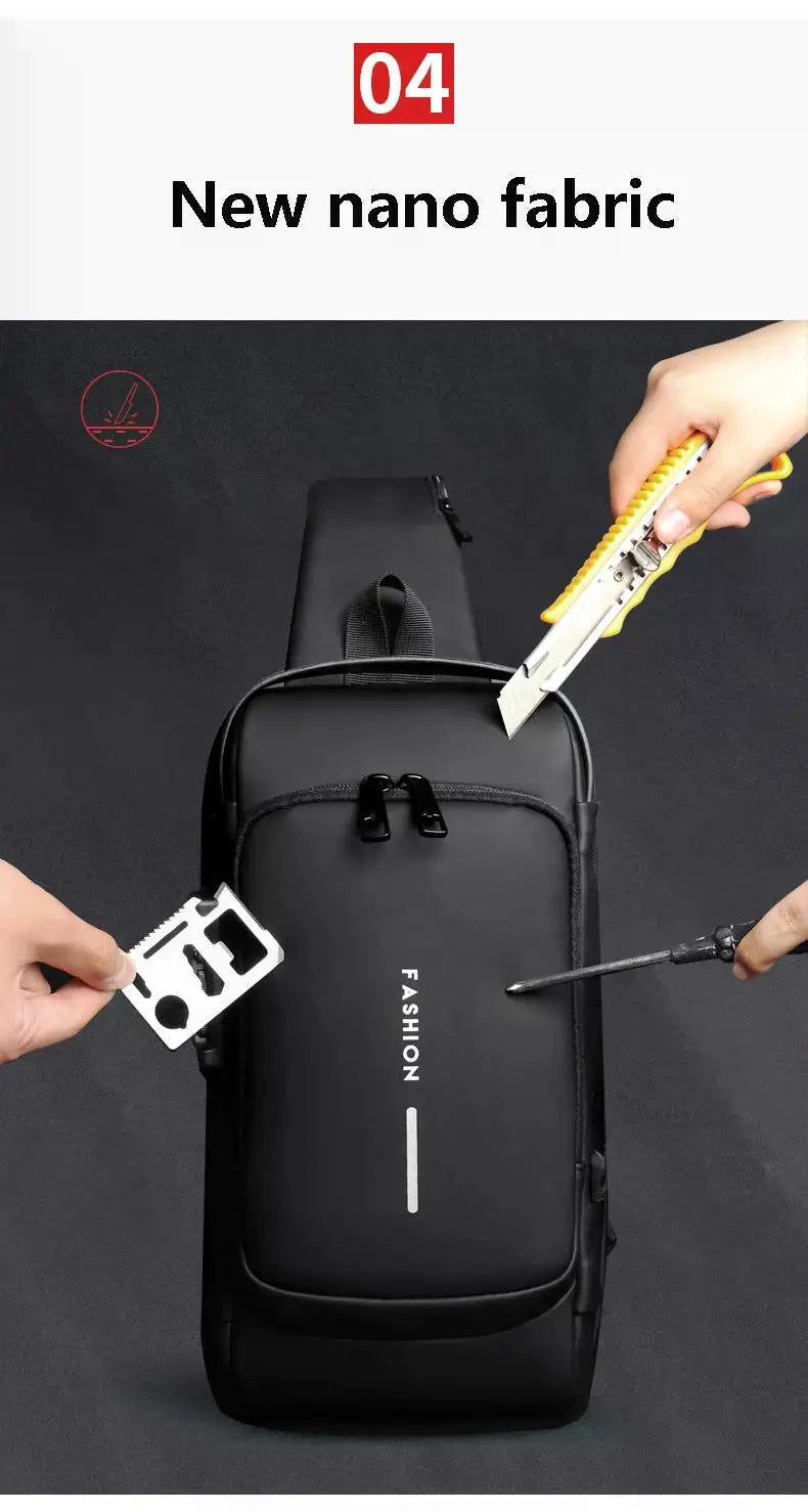 Bolsa de peito antifurto masculina, bolsa de ombro com carregamento usb, pacote crossbody, escola, curta viagem, mensageiro, oxford, pacote de estilingue