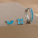 Brincos de argola em aço inoxidável para mulheres, brinco de flor de zircão, bifurcação de cartilagem, cor dourada, simples, 3 peças