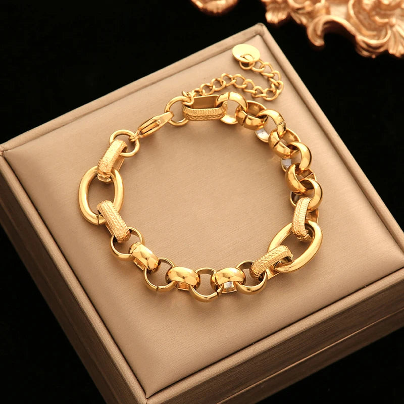 EILIECK-Pulseira de aço inoxidável torcida para mulheres, corrente de pulso banhada a ouro 18k, presente impermeável para joias, braceletes de festa