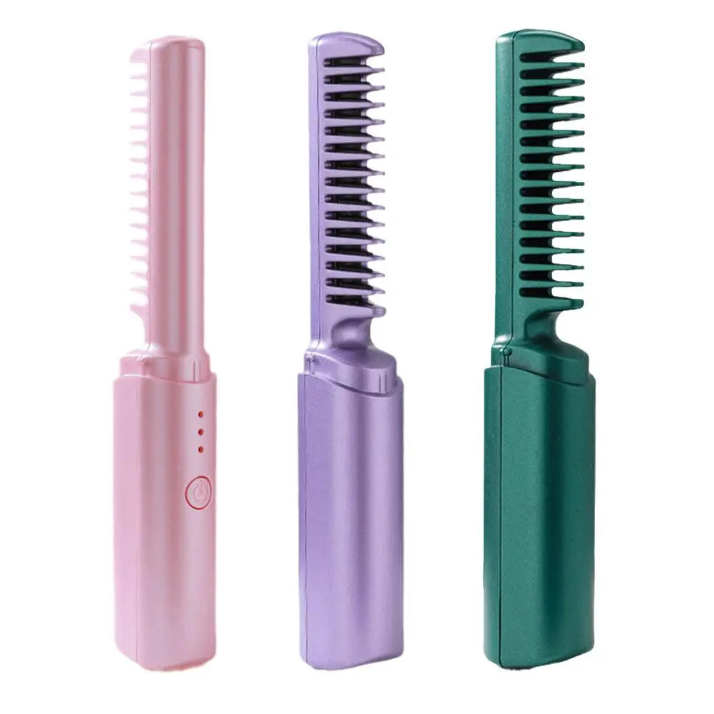 Hot Comb de cabelo sem fio, Mini USB Carregamento Straightener, Aquecimento rápido, Negativo Ion Hair Care, Ferramentas de Styling portáteis, 2in 1