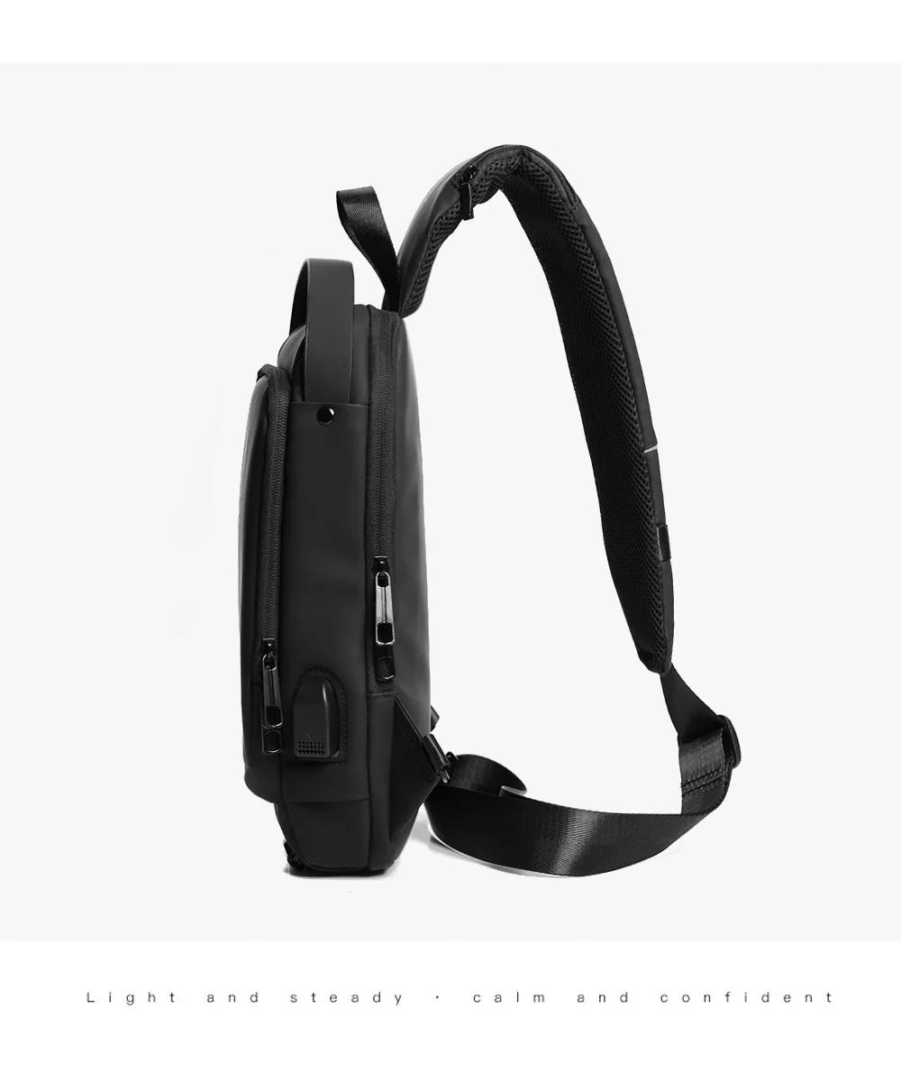 Bolsa de peito antifurto masculina, bolsa de ombro com carregamento usb, pacote crossbody, escola, curta viagem, mensageiro, oxford, pacote de estilingue