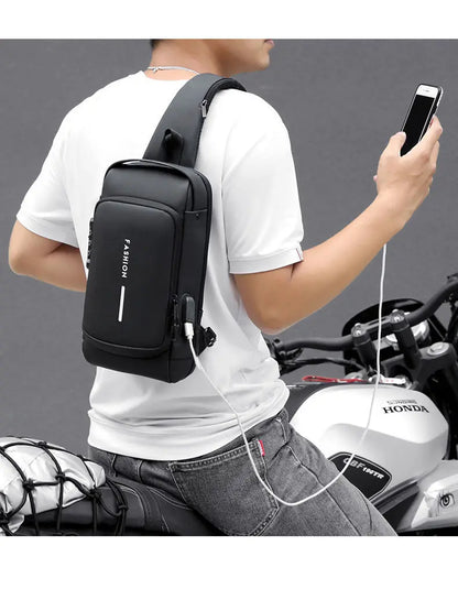 Bolsa de peito antifurto masculina, bolsa de ombro com carregamento usb, pacote crossbody, escola, curta viagem, mensageiro, oxford, pacote de estilingue