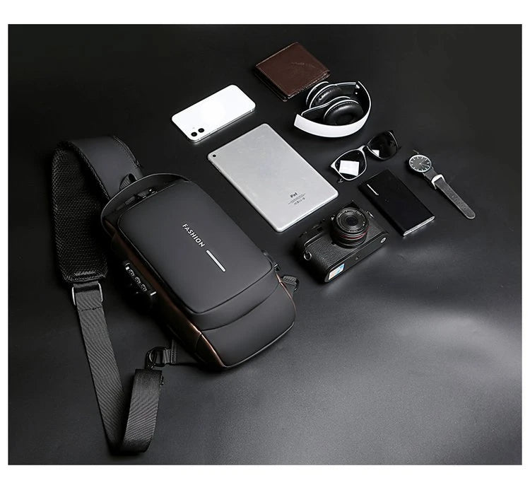 Bolsa de peito antifurto masculina, bolsa de ombro com carregamento usb, pacote crossbody, escola, curta viagem, mensageiro, oxford, pacote de estilingue