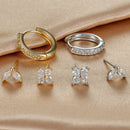 Brincos de argola em aço inoxidável para mulheres, brinco de flor de zircão, bifurcação de cartilagem, cor dourada, simples, 3 peças