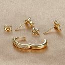 Brincos de argola em aço inoxidável para mulheres, brinco de flor de zircão, bifurcação de cartilagem, cor dourada, simples, 3 peças