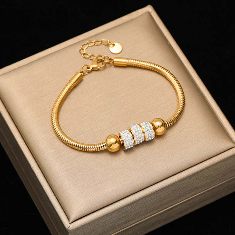EILIECK-Pulseira de aço inoxidável torcida para mulheres, corrente de pulso banhada a ouro 18k, presente impermeável para joias, braceletes de festa