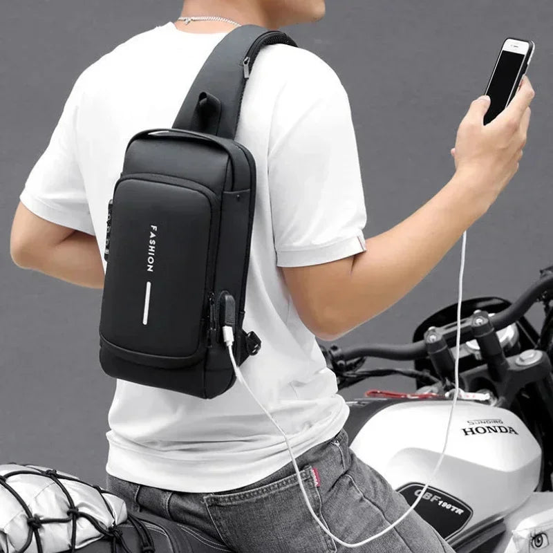 Bolsa de peito antifurto masculina, bolsa de ombro com carregamento usb, pacote crossbody, escola, curta viagem, mensageiro, oxford, pacote de estilingue