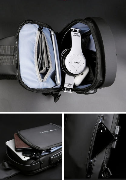 Bolsa de peito antifurto masculina, bolsa de ombro com carregamento usb, pacote crossbody, escola, curta viagem, mensageiro, oxford, pacote de estilingue