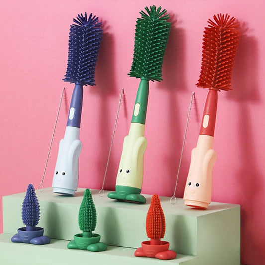 Escova Para Lavar Mamadeira Bico Copo Canudo 3pçs Silicone