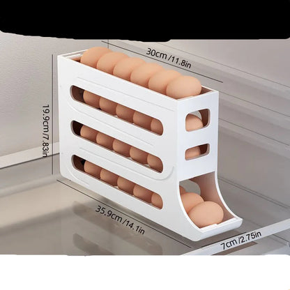 Caixa de armazenamento de ovos de 4 camadas, rolo de ovo deslizante automático, porta lateral do geladeira, dispositivo especial de acabamento de bandeja de ovos para manter fresco