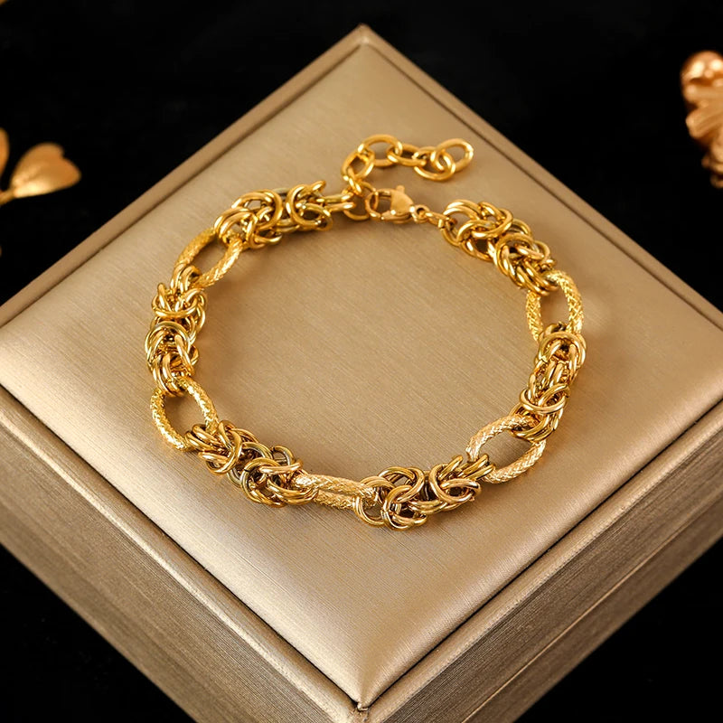 EILIECK-Pulseira de aço inoxidável torcida para mulheres, corrente de pulso banhada a ouro 18k, presente impermeável para joias, braceletes de festa