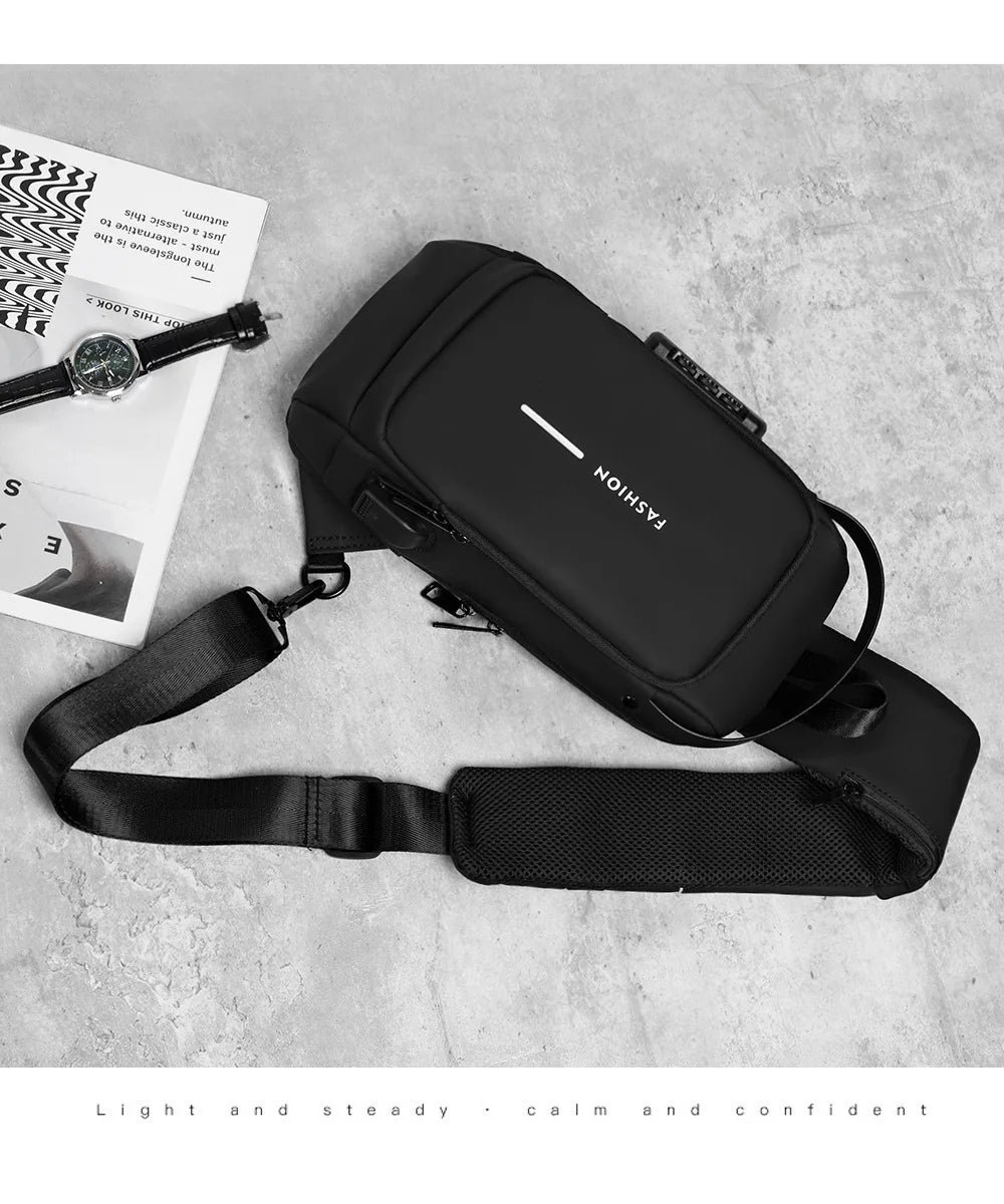 Bolsa de peito antifurto masculina, bolsa de ombro com carregamento usb, pacote crossbody, escola, curta viagem, mensageiro, oxford, pacote de estilingue