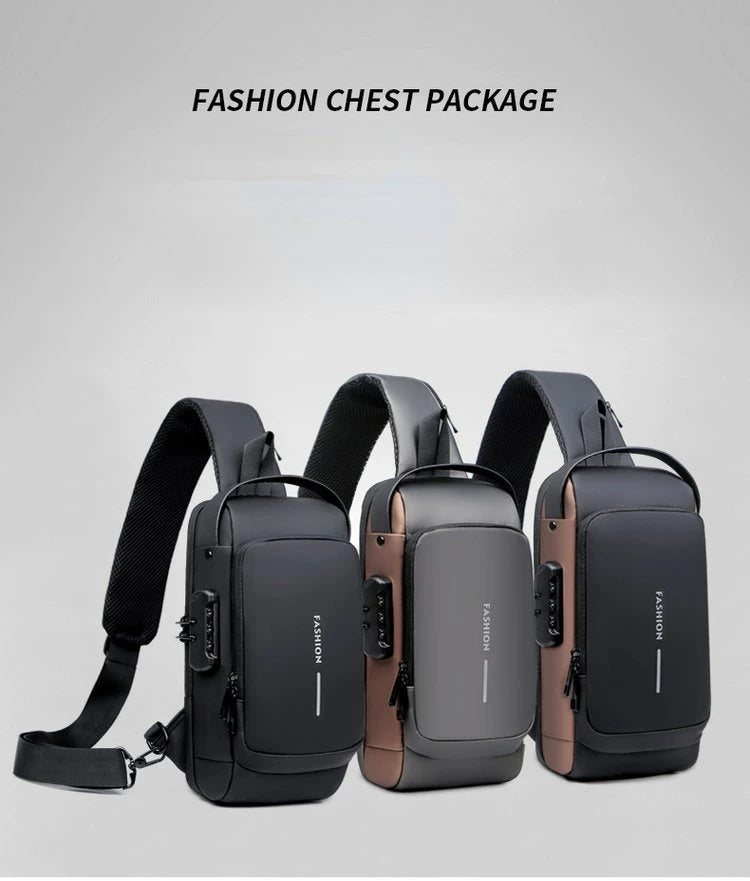 Bolsa de peito antifurto masculina, bolsa de ombro com carregamento usb, pacote crossbody, escola, curta viagem, mensageiro, oxford, pacote de estilingue