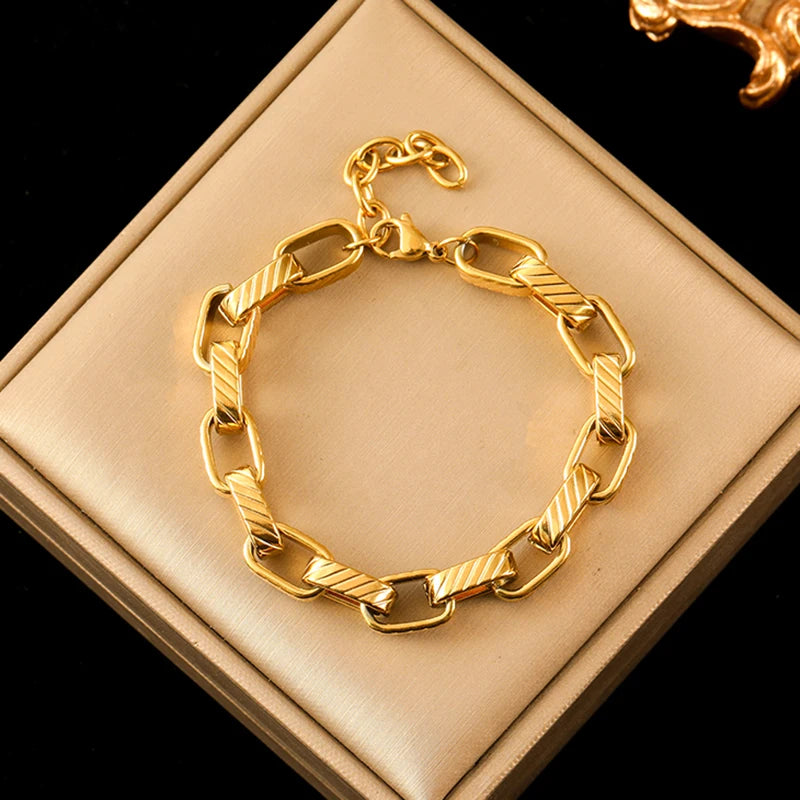 EILIECK-Pulseira de aço inoxidável torcida para mulheres, corrente de pulso banhada a ouro 18k, presente impermeável para joias, braceletes de festa