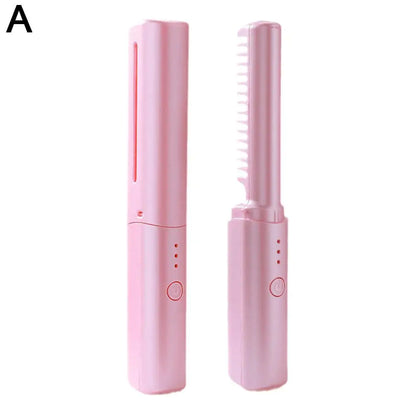 Hot Comb de cabelo sem fio, Mini USB Carregamento Straightener, Aquecimento rápido, Negativo Ion Hair Care, Ferramentas de Styling portáteis, 2in 1