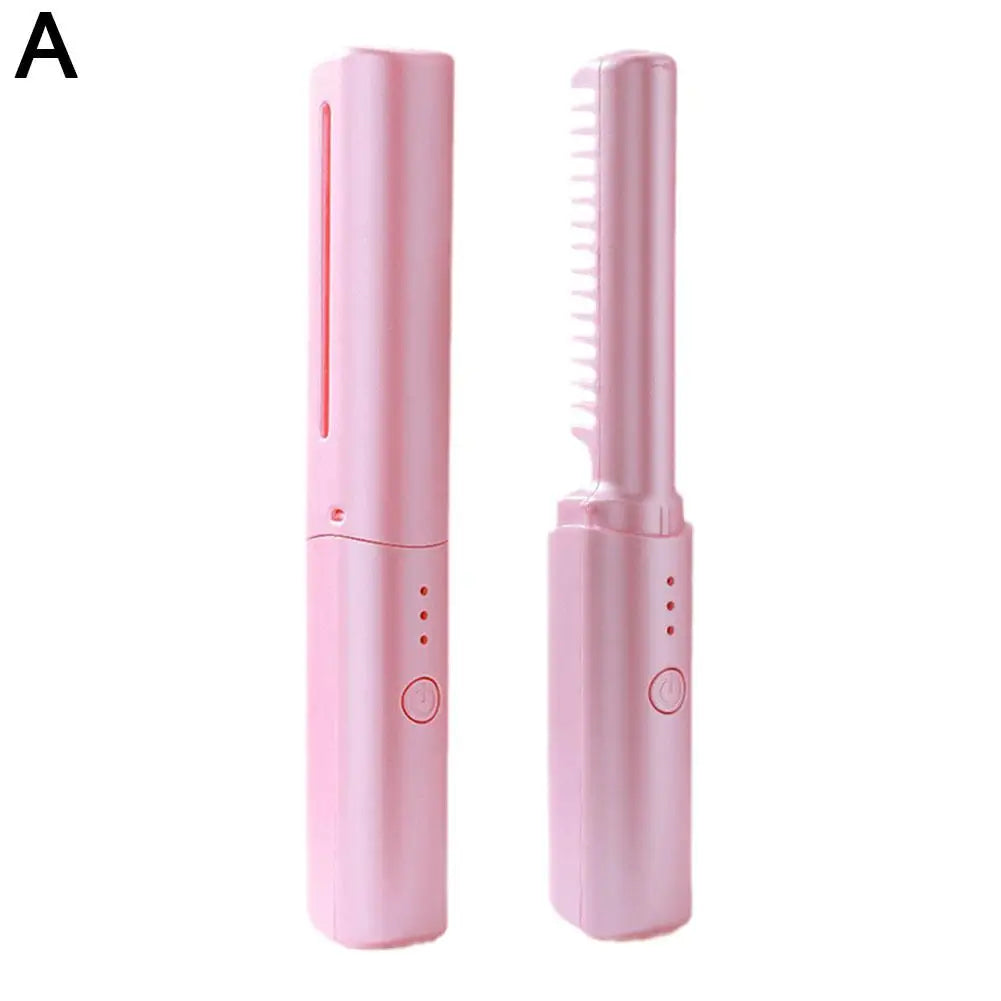 Hot Comb de cabelo sem fio, Mini USB Carregamento Straightener, Aquecimento rápido, Negativo Ion Hair Care, Ferramentas de Styling portáteis, 2in 1