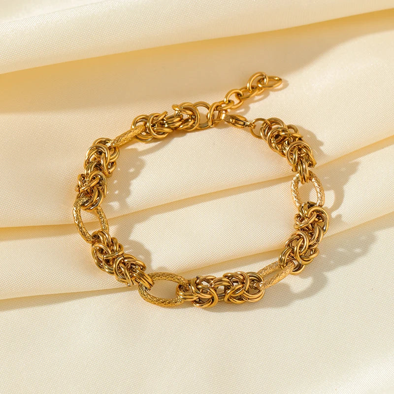 EILIECK-Pulseira de aço inoxidável torcida para mulheres, corrente de pulso banhada a ouro 18k, presente impermeável para joias, braceletes de festa