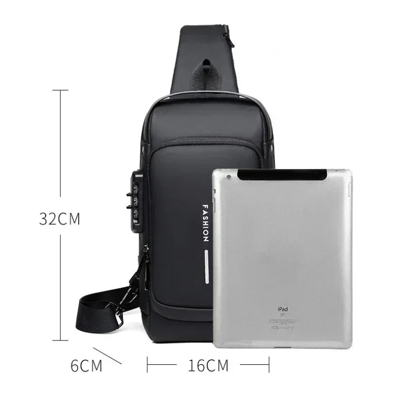 Bolsa de peito antifurto masculina, bolsa de ombro com carregamento usb, pacote crossbody, escola, curta viagem, mensageiro, oxford, pacote de estilingue