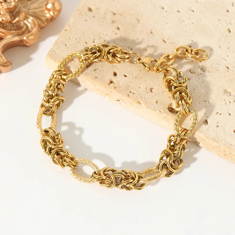 EILIECK-Pulseira de aço inoxidável torcida para mulheres, corrente de pulso banhada a ouro 18k, presente impermeável para joias, braceletes de festa