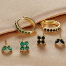 Brincos de argola em aço inoxidável para mulheres, brinco de flor de zircão, bifurcação de cartilagem, cor dourada, simples, 3 peças