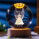 Luz noturna única de bola de cristal 3D de Jesus com base de LED de madeira, bola de cristal esculpida em 3D criativa, presente artesanal por atacado, perfeito para
