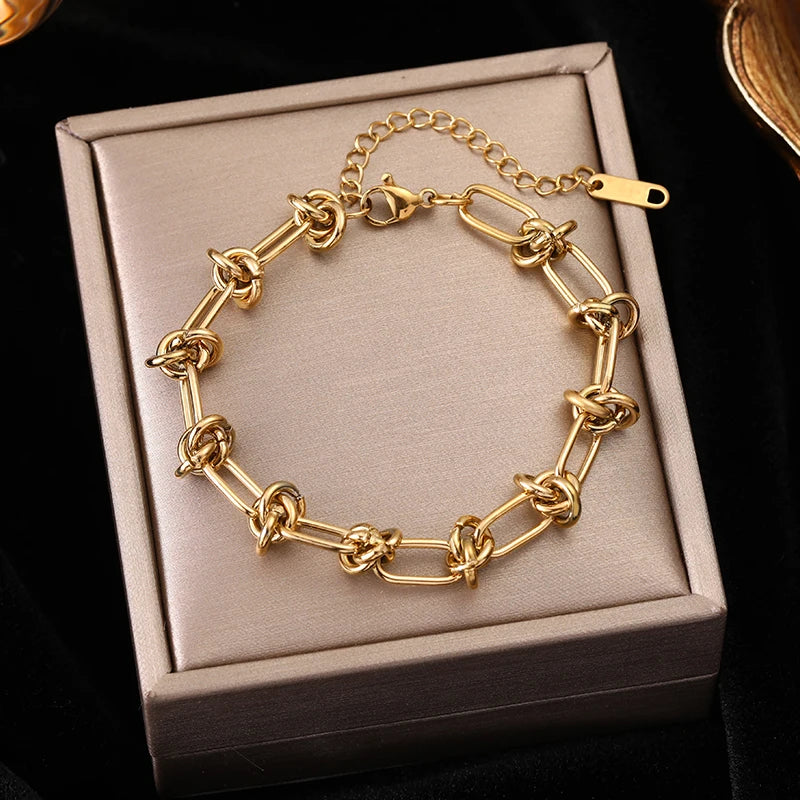 EILIECK-Pulseira de aço inoxidável torcida para mulheres, corrente de pulso banhada a ouro 18k, presente impermeável para joias, braceletes de festa