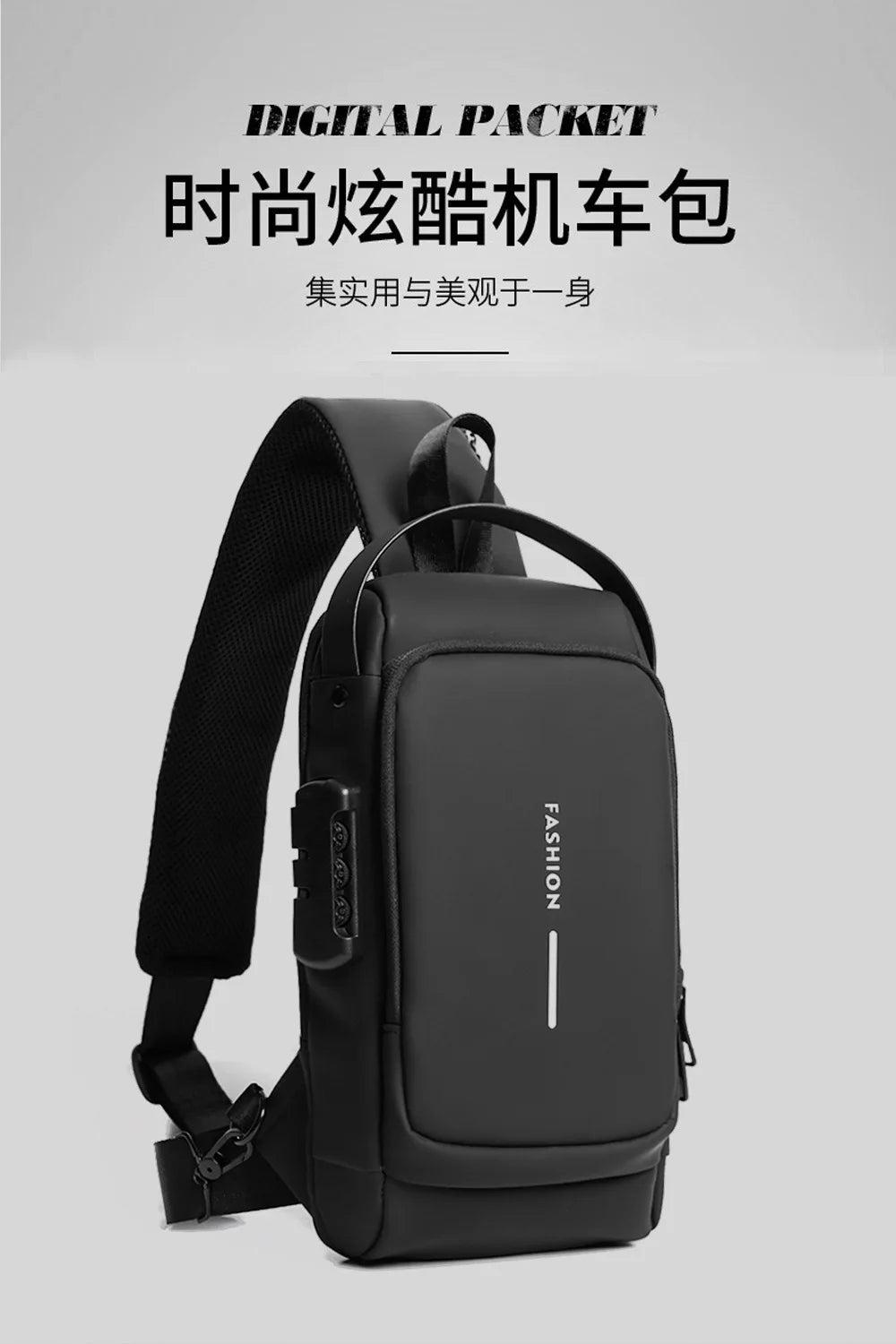 Bolsa de peito antifurto masculina, bolsa de ombro com carregamento usb, pacote crossbody, escola, curta viagem, mensageiro, oxford, pacote de estilingue