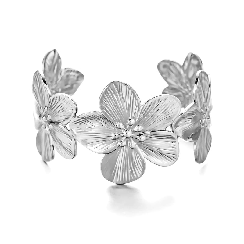 Bracelete de Metal Grande Flores para Mulheres, Pulseiras Borboleta Cor Dourada, Festa Estética, Acessórios Elegantes para Jóias, Doce