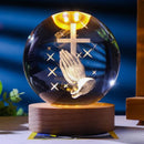 Luz noturna única de bola de cristal 3D de Jesus com base de LED de madeira, bola de cristal esculpida em 3D criativa, presente artesanal por atacado, perfeito para