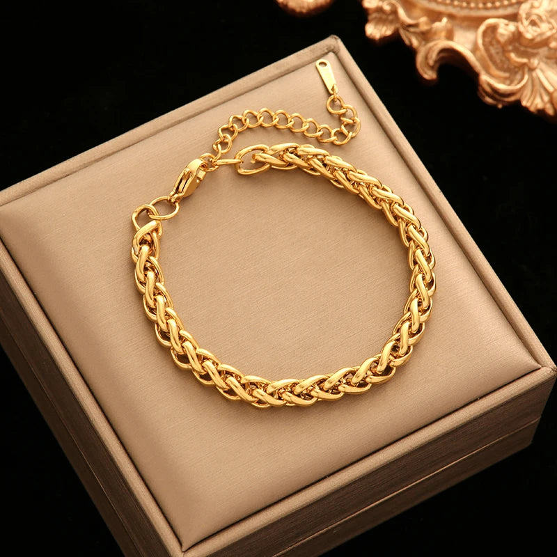 EILIECK-Pulseira de aço inoxidável torcida para mulheres, corrente de pulso banhada a ouro 18k, presente impermeável para joias, braceletes de festa