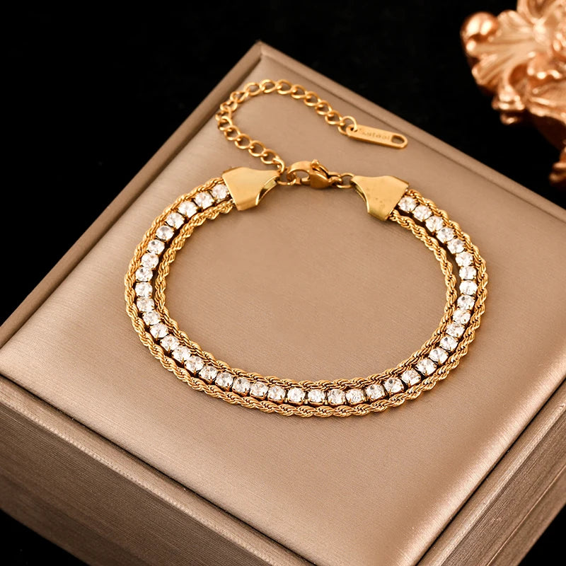 EILIECK-Pulseira de aço inoxidável torcida para mulheres, corrente de pulso banhada a ouro 18k, presente impermeável para joias, braceletes de festa