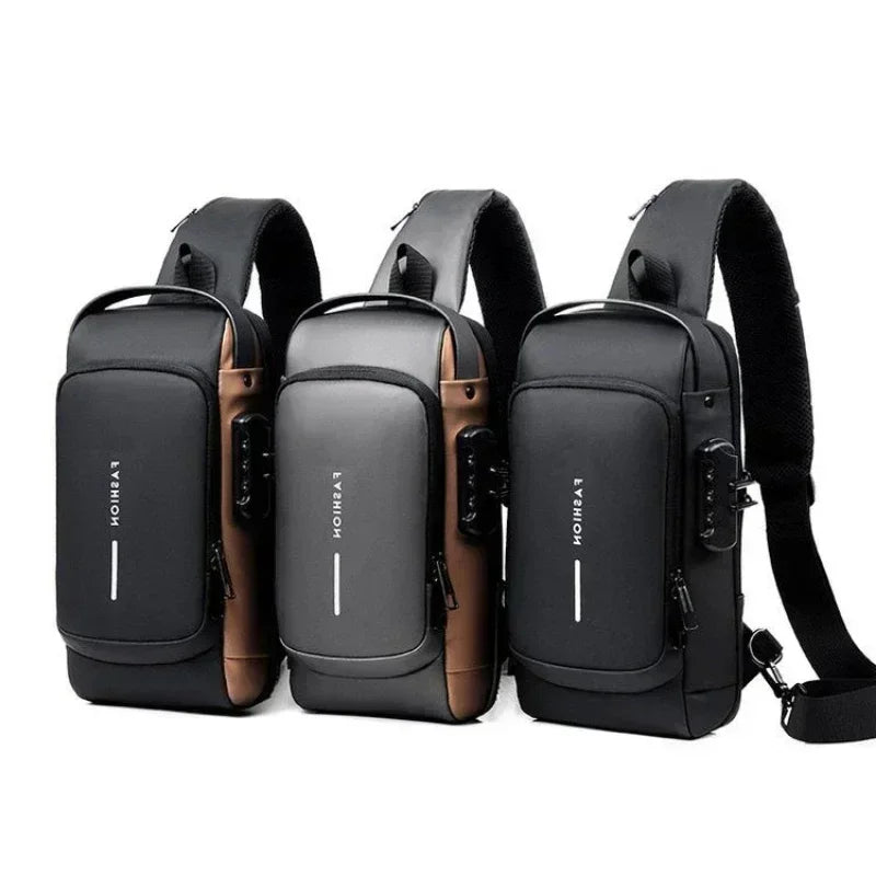 Bolsa de peito antifurto masculina, bolsa de ombro com carregamento usb, pacote crossbody, escola, curta viagem, mensageiro, oxford, pacote de estilingue
