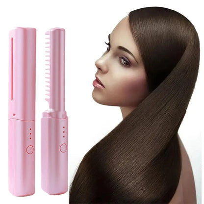 Hot Comb de cabelo sem fio, Mini USB Carregamento Straightener, Aquecimento rápido, Negativo Ion Hair Care, Ferramentas de Styling portáteis, 2in 1