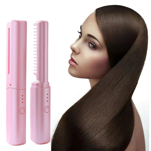 Hot Comb de cabelo sem fio, Mini USB Carregamento Straightener, Aquecimento rápido, Negativo Ion Hair Care, Ferramentas de Styling portáteis, 2in 1