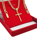 Corrente Masculina Cordão Grumet 70cm Dourado Com Pingente Crucifixo e Pulseira Grossa